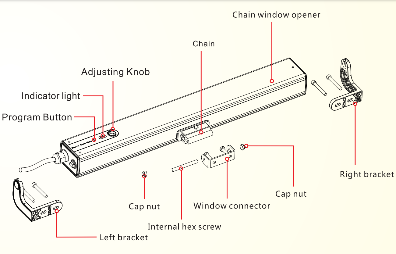 Electric Window Opener with Remote Control & wired Wall Switch